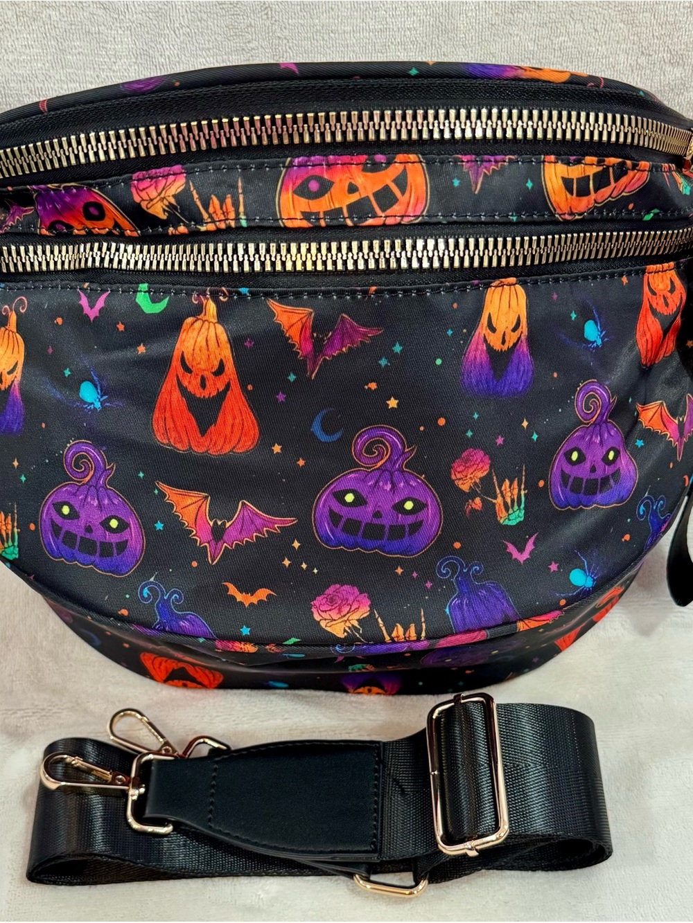 New Black Halloween Print Crossbody Bum Bag long strap size inclusive